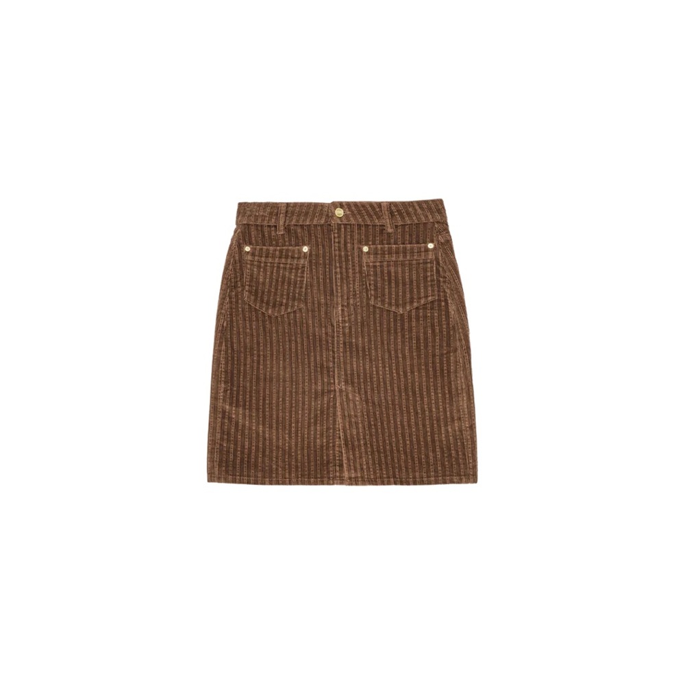 GANNI Brown Stretch Corduroy Mini Skirt Organic Cotton Size 38